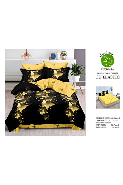 naniland.ro Lenjerie de Pat Bumbac Satinat 2 Persoane 6 Piese cu Elastic 180x...