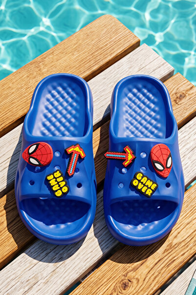 REMSA Children's Upper Sticker Detail Slippers 300-12 Saks Blue01