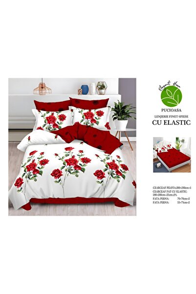 naniland.ro Lenjerie de Pat Bumbac Satinat 2 Persoane 6 Piese cu Elastic 180x...