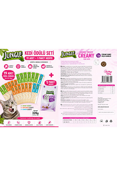 Jungle Kedi Ödülü Avantaj Seti 19'lu Creamy Stick + Crunch Strong Bones 60 gr Tavuk Somon Ton Balıkl