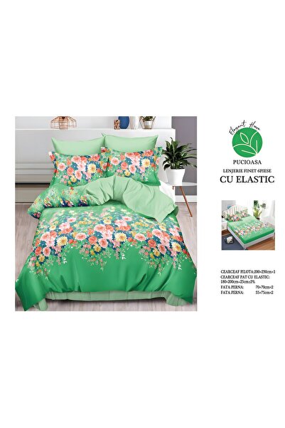 naniland.ro Lenjerie de Pat Bumbac Satinat 2 Persoane 6 Piese cu Elastic 180x...