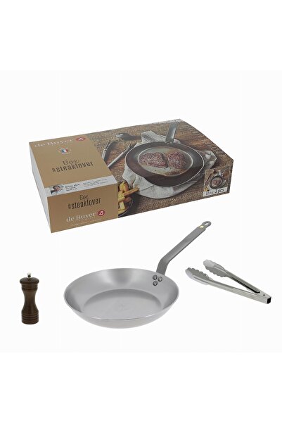 OEM Set tigaie cu solnita si cleste de Buyer, 6 cm, Otel, Lemn, Argintiu, Maro