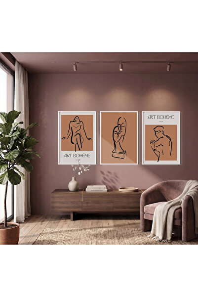 KOLAJTASARIM Bohemian Figurative Illustrations 3-Piece White Framed Painting ...