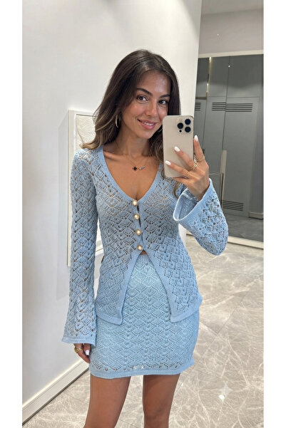 My Blog Mavi İnci Düğmeli Takım - 7221