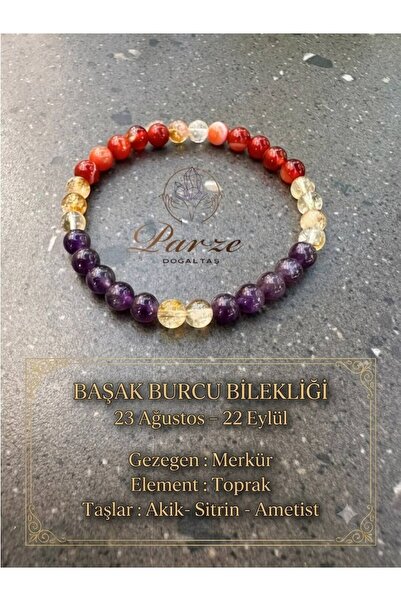 parze doğaltaş Zodiac Virgo Natural Stone 6 mm Bracelet (Traditional Astrolog...