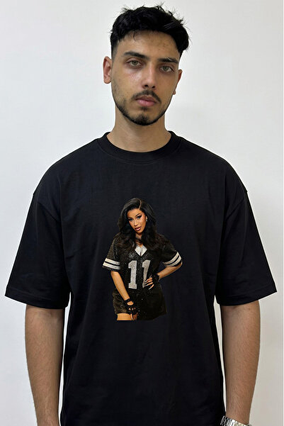 Anetos Cardi B_9 Design Printed Oversize Black T-Shirt