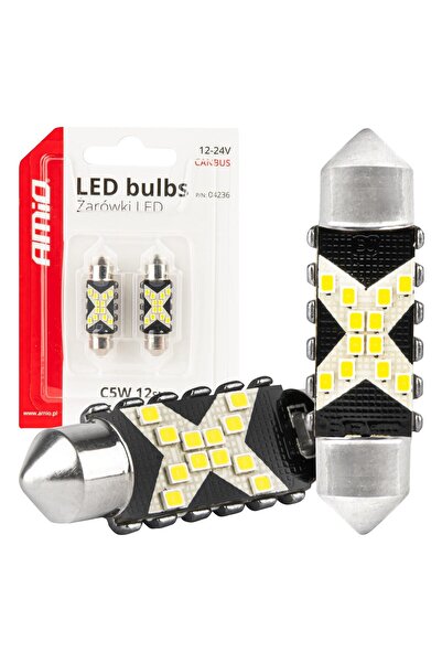 AMIO Becuri auto LED CANBUS Festoon C5W 12SMD 2016 36mm White 12/24V lumina a...