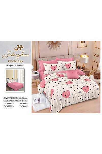 naniland.ro Lenjerie de Pat Bumbac Satinat 2 Persoane 6 Piese Fără Elastic 20...