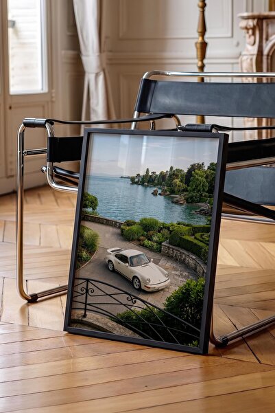Postifull Car and Lake Scenery Poster, Black Framed Poster, Old Money Series,...