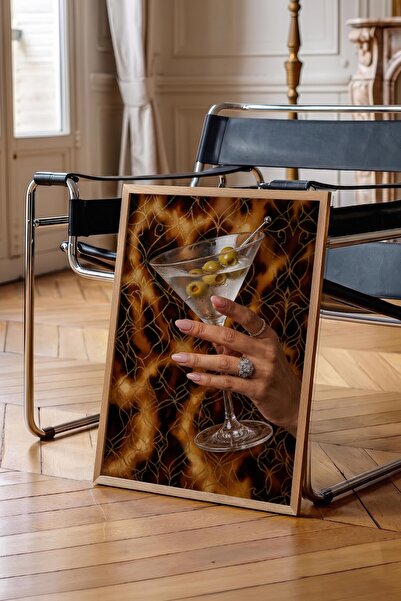 Postifull Martini Glass Poster, Wooden Framed Poster, Old Money Series, No:11...