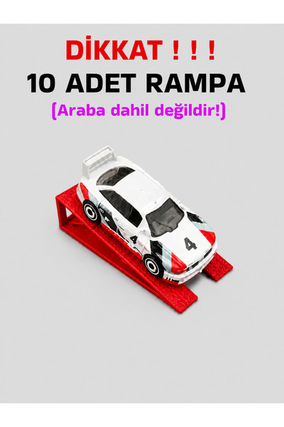 Tech Trade 1:64 Ölçek Araba Rampası - Kırmızı - Lastik İzli - 10 Adet