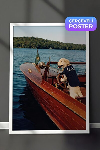 Postifull Dog and Boat Poster, White Framed Poster, Old Money Series, No:113147