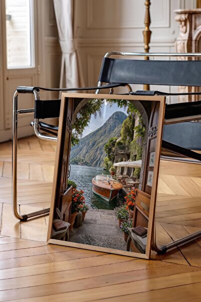 Postifull Lake and Boat Poster, Wooden Framed Poster, Old Money Series, No:11...