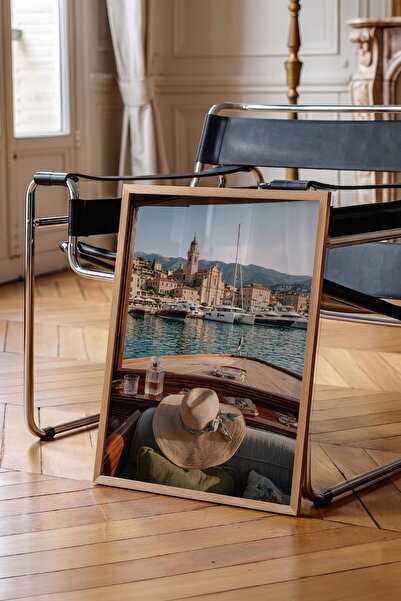 Postifull Boat and Cityscape Poster, Wooden Framed Poster, Old Money Series, ...