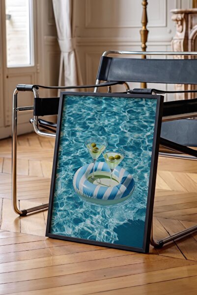 Postifull Pool and Martini Glass Poster, Black Framed Poster, Old Money Serie...
