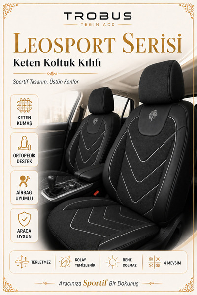 TROBUS Peugeot 2008 2013 Sonrası Uyumlu LeoSport Serisi Siyah Beyaz Ortopedik...