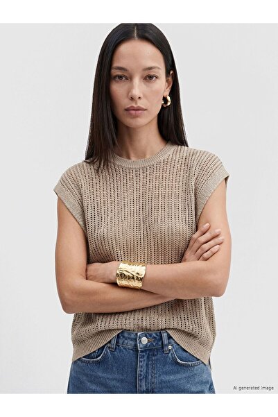 LC Waikiki Lcw Everyday Beige Crew Neck Openwork Women's Knitwear Sweater