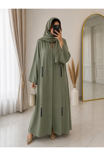 Passion by rahi Sage green Hand embroidery Abaya&Hijab