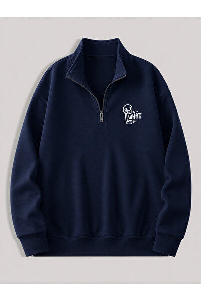 ZİYMO Men's Standing Collar Zippered Printed Oversized Sweatshirt