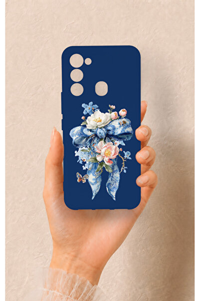Vip Case Tecno Spark 8C Uyumlu Mavi Kurdeleli Çiçek Desenli Silikon Kılıf