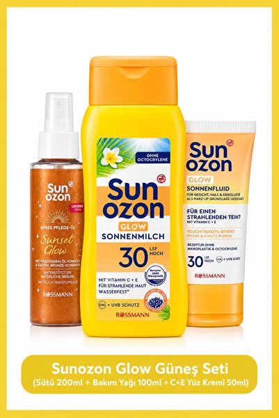SunOzon Glow Güneş Seti (Sütü 200 ml + Bakım Yağı 100 ml + C+E Yüz Kremi 50 ml)