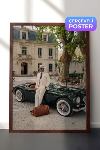 Postifull Klasični automobil i muški poster, poster u smeđoj ramovani, serija...