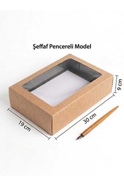 Kutu Ambarı Asetat Pencereli Kraft Kutu Karton Hediye Kutusu 19x30x9 cm