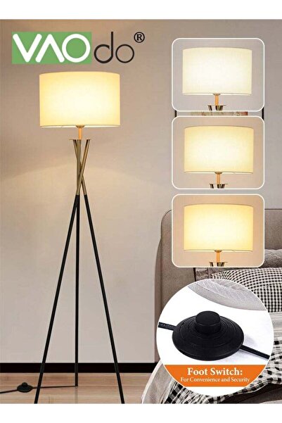 VAODO مصباح أرضي قائم بذاته بقوة 12 واط LED مع مفتاح قدم و3 ألوان إضاءة قابلة...