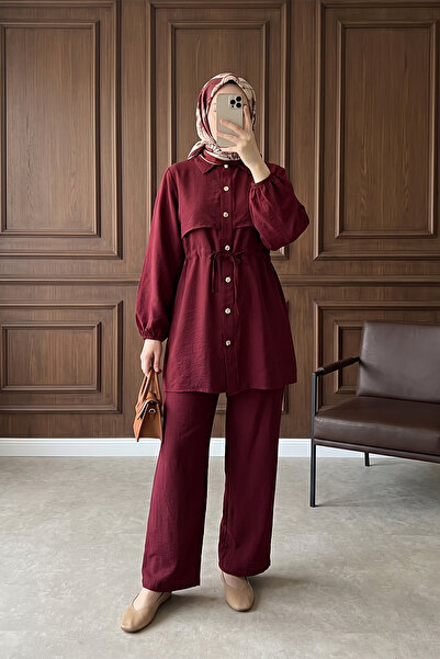 MODAQU Set de top și pantaloni din țesătură căpșună, cu mâneci elastice și și...