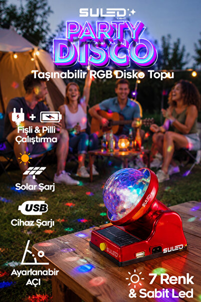 SULED Disko Işıkları İç ve Dış Mekan Taşınabilir USB - Solar Panelli 220V Eğl...