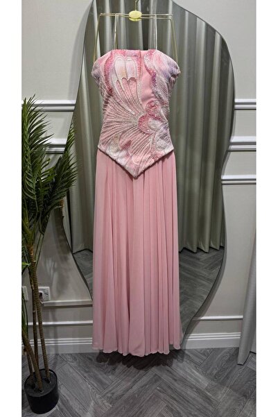 Mar style Embroidered Corset Evening Gown with Chiffon Skirt