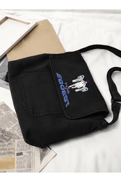 Minga London Black the Egoest Printed Denim Messenger Bag