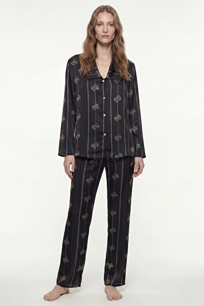 Feu De Elu Amoris Elucious Patterned Long Satin Pajama Set