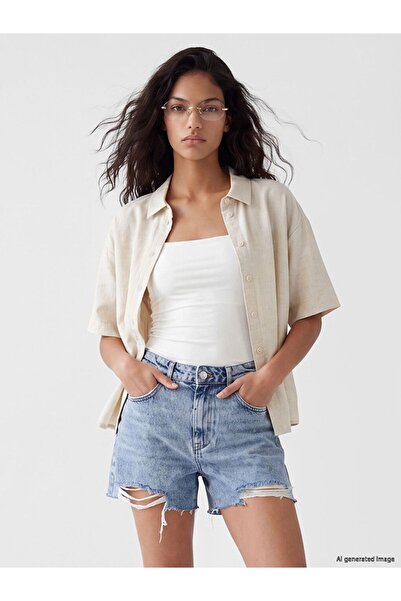 LC Waikiki Xside Beige Oversize Linen Blend Women's Shirt