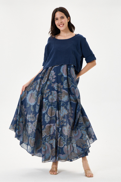 della moor Navy Blue Italian Floral Patterned Varev Cut Knitwear and Lined St...