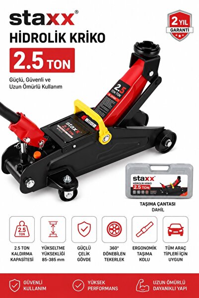 STAXX POWER 2.5 Ton Hidrolik Araç Krikosu Tekerlekli Arabalı Kriko Binek ve H...
