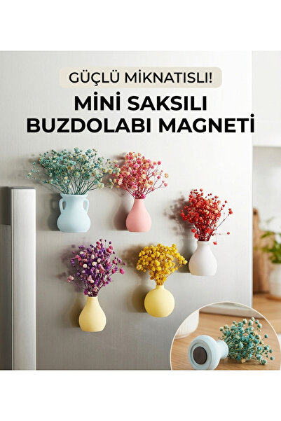 TEMUNGUR 4'lü Pastel Mini Vazolu Buzdolabı Magneti – Kuru Çiçekli Güçlü Mıkna...