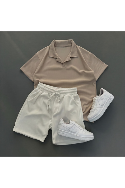 viperkombin Men's T-Shirt and Shorts 2-Piece Set Ribbed Ottoman Fabric Regula...