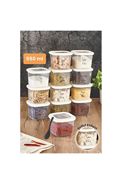 Empressco Set of 12 Spice Storage Containers with Black Screen-Printed Labels
