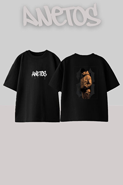 Anetos Central Cee_42 Μαύρο μπλουζάκι με στάμπα σχεδίου Unisex Oversize