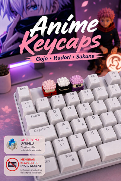 Makerpax Gojo Itadori Sukuna Anime Keycaps 3'lü Set - Cherry MX Uyumlu Mekani...
