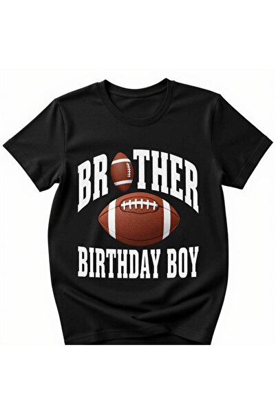 BASEPULSE Black Football Brothers Birthday Boy Pattern T-Shirt Casual short s...