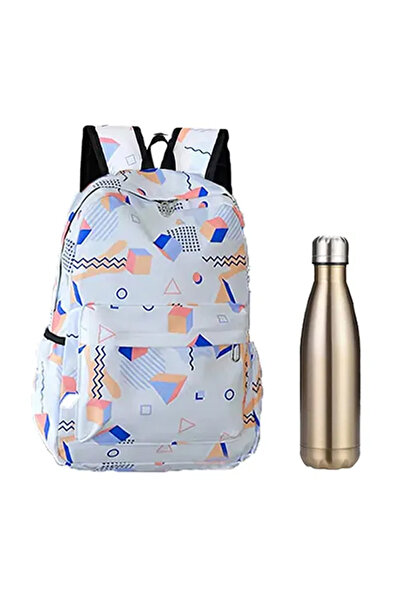 STAR BABiES - School Backpack With Stainless Steel Water Bottle 500ml - White...