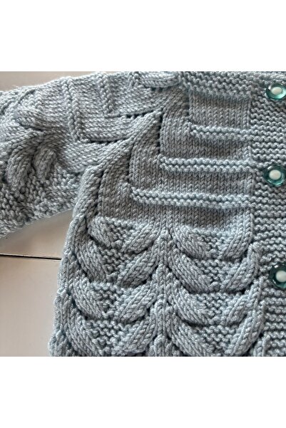 Genel Markalar Unisex Bebek Örgü Hırka Açık Mavi Saç Örgü Desenli Triko Hırka 0-3 Ay, 3-6 Ay