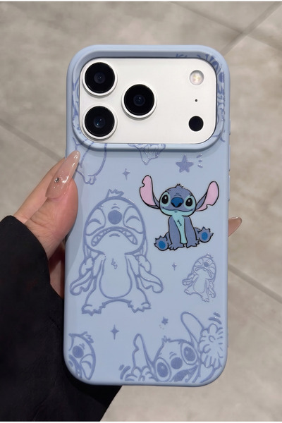 KVK PRİVACY iPhone 17 Pro Uyumlu Stitch Desenli Bebe Mavi Kadifemsi Soft Touc...
