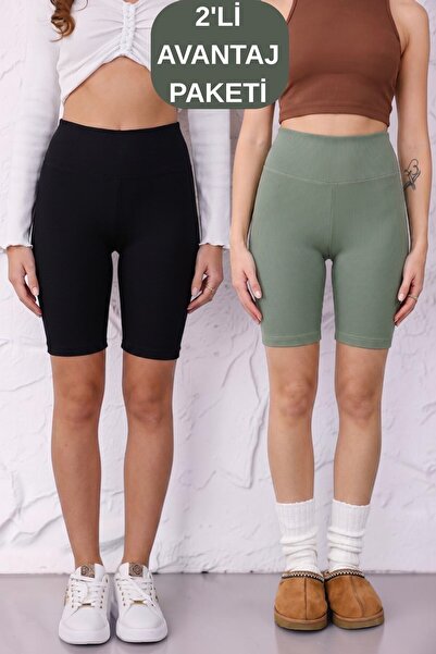 Mijja 2-Pack Women's No-Show Extra Flexible High Waist Biker Ribbed Shorts Le...