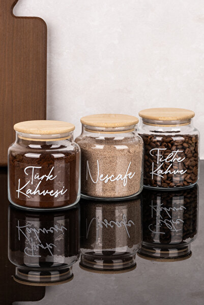 Dolkin Home 3-Piece 500 ml Coffee Set Jar with Bamboo Lid Turkish Coffee Filt...
