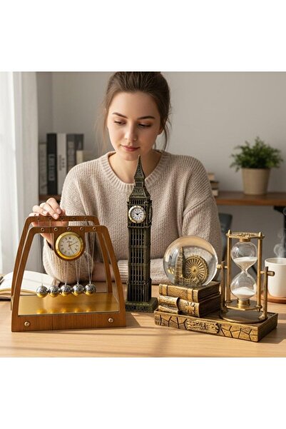 hediyesahibi Kişiye Özel Vintage Dekoratif Masaüstü Seti Newton Denge Topları...