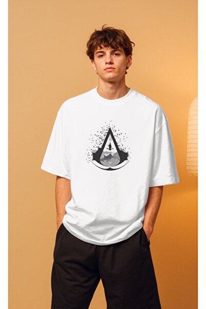 buzagi Assassin's Creed Oversize Unisex White T-Shirt