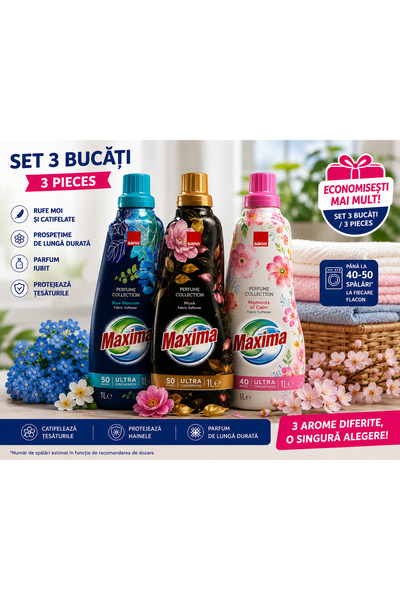 Sano Set 3 x Balsam de baie Maxima Blue Blossom + Musk + Moments of Calm, 1 L...